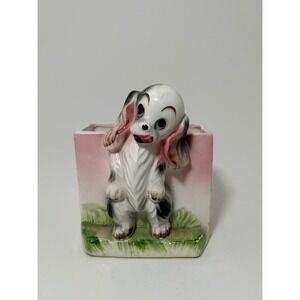 Vintage Ceramic Puppy Dog Planter Pink Ombre Kitsch Spaniel Figurine Japan